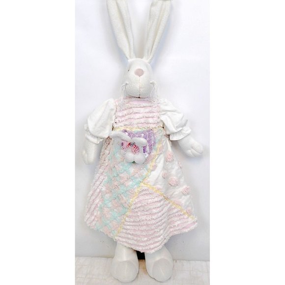 30" Stuffed Animal White Bunny Plush Chenille Pastel Dress Easter Spring Rabbit - Picture 3 of 9